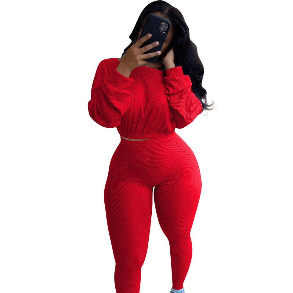 women's clothing - Ladies  Fashion Autumn Ribbed Polyester  Athleisure