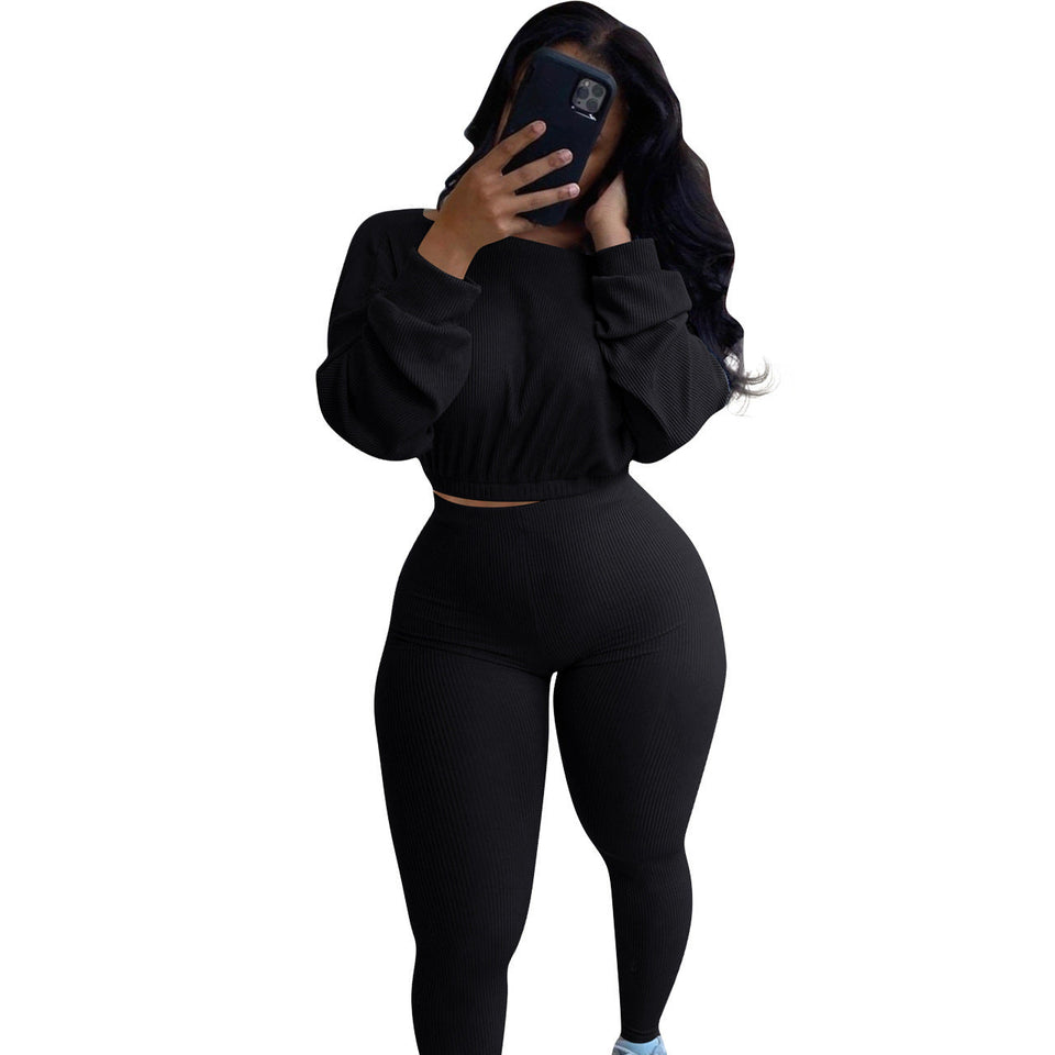 women's clothing - Ladies  Fashion Autumn Ribbed Polyester  Athleisure