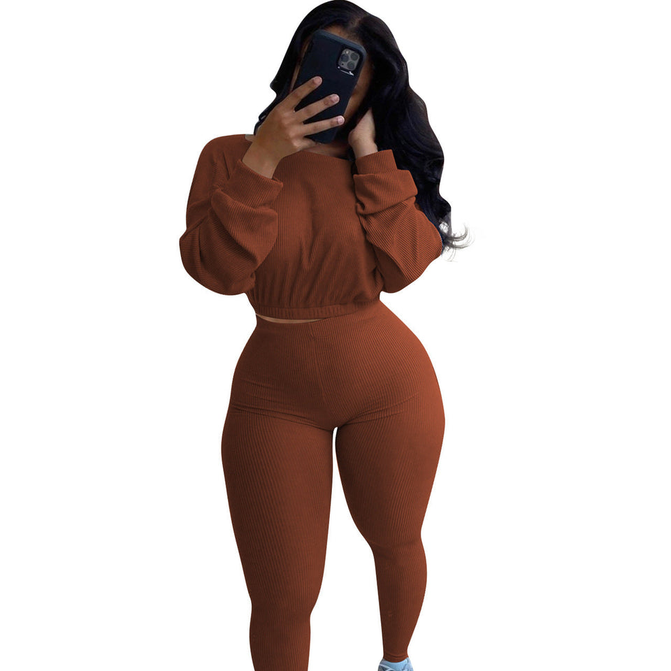 women's clothing - Ladies  Fashion Autumn Ribbed Polyester  Athleisure