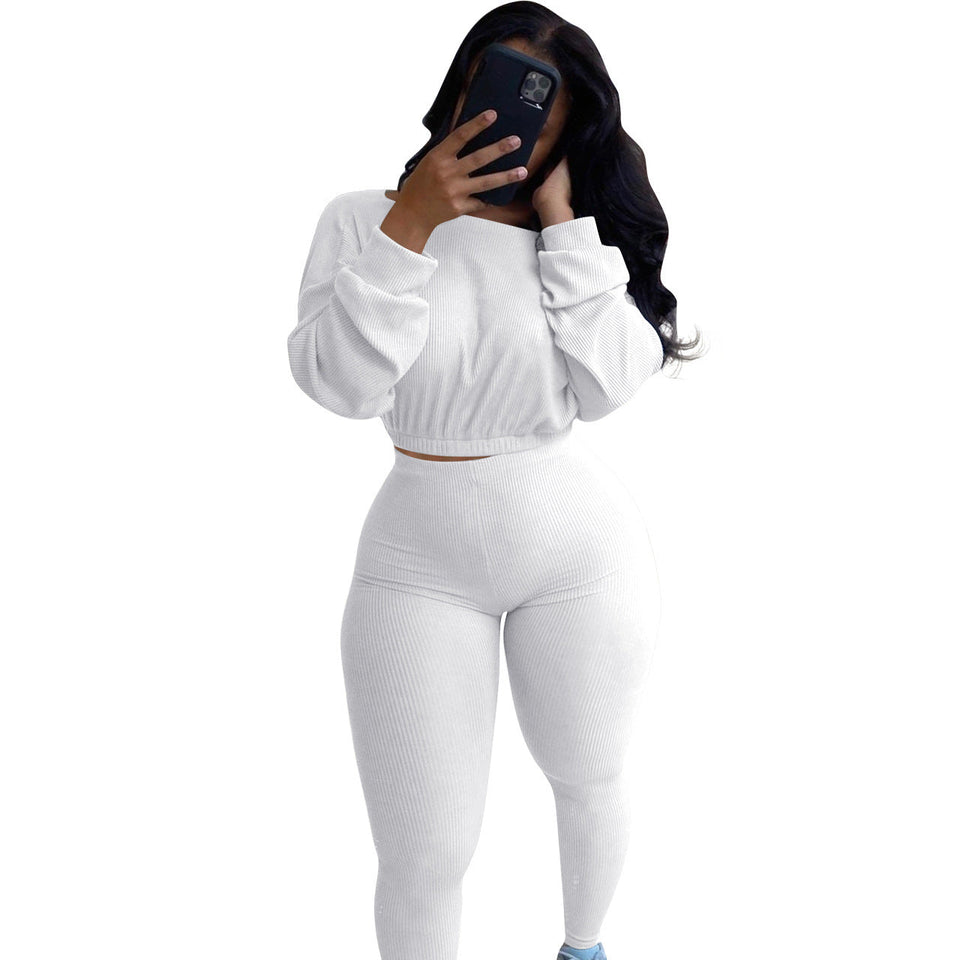 women's clothing - Ladies  Fashion Autumn Ribbed Polyester  Athleisure