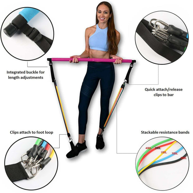 Yoga-Fitness Yoga Pilate Bar Portable Gym with Elastic Resistance Band