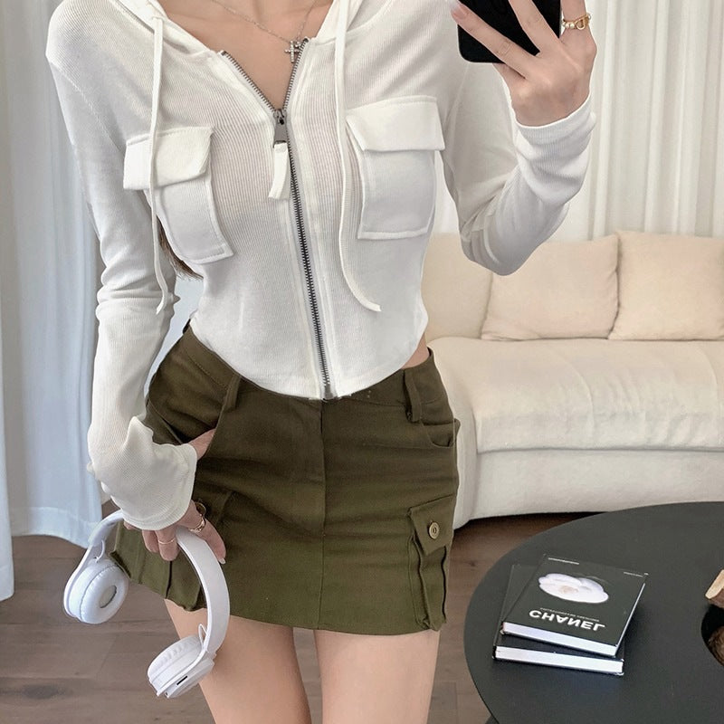 Short Hooded Cardigan Coat Women