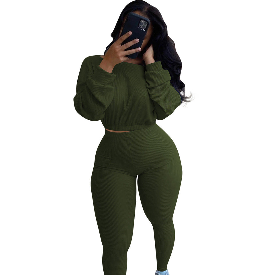 women's clothing - Ladies  Fashion Autumn Ribbed Polyester  Athleisure