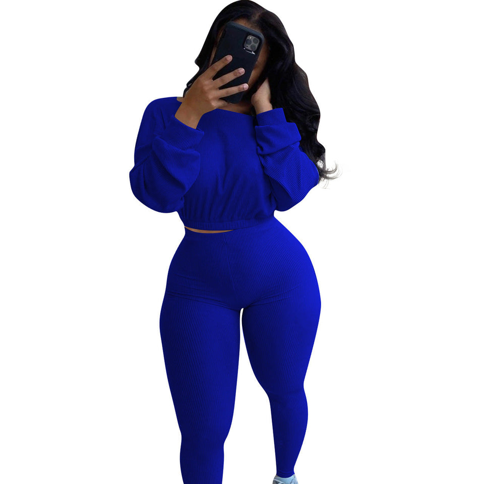 women's clothing - Ladies  Fashion Autumn Ribbed Polyester  Athleisure