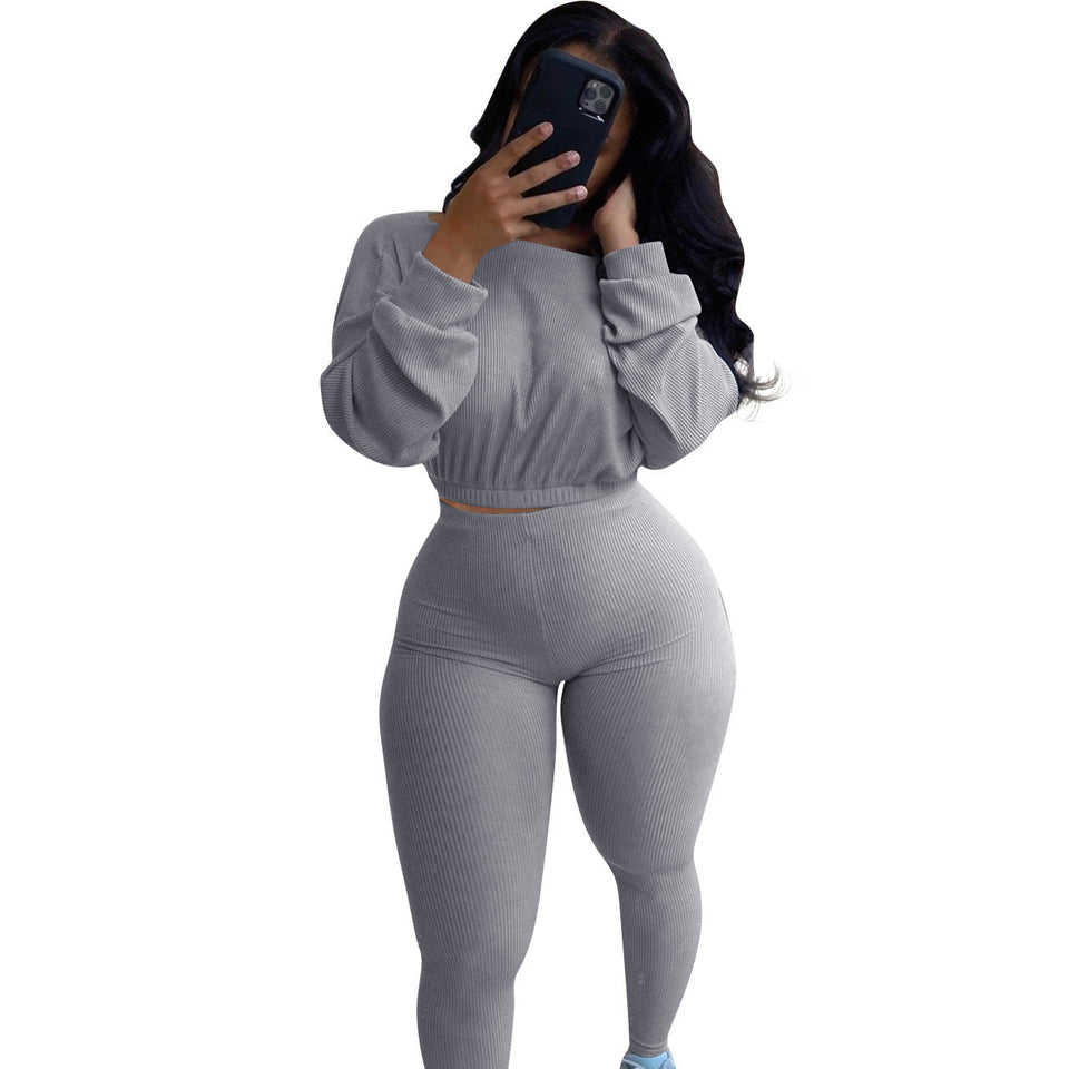 women's clothing - Ladies  Fashion Autumn Ribbed Polyester  Athleisure