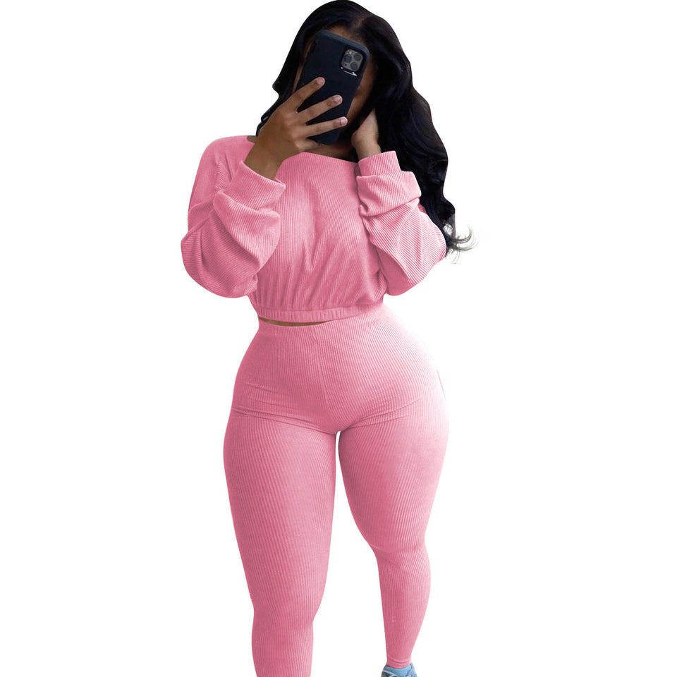 women's clothing - Ladies  Fashion Autumn Ribbed Polyester  Athleisure