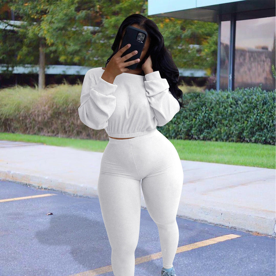 women's clothing - Ladies  Fashion Autumn Ribbed Polyester  Athleisure