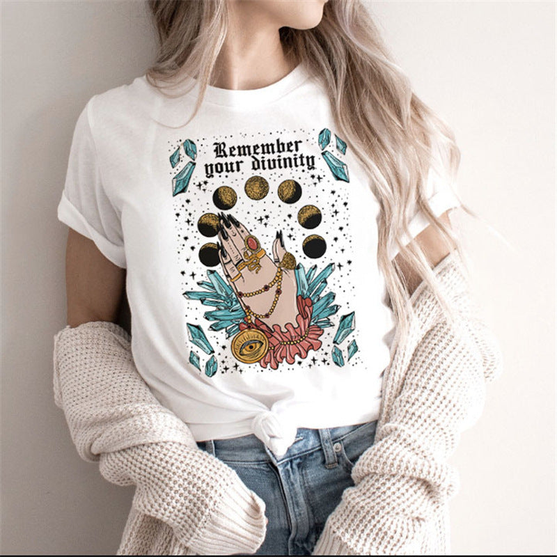 Fashion Moon Retro Gothic Print T-shirt Women